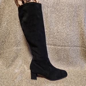 Stuart Weitzman Black Suede Tall Stretch Boots with Block Heel